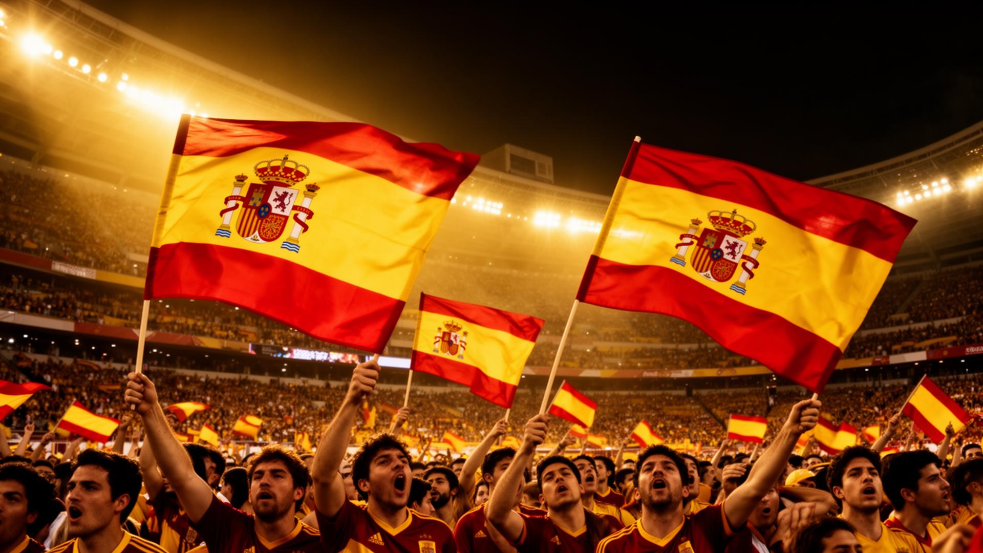 Aficionados de España con banderas en el estadio