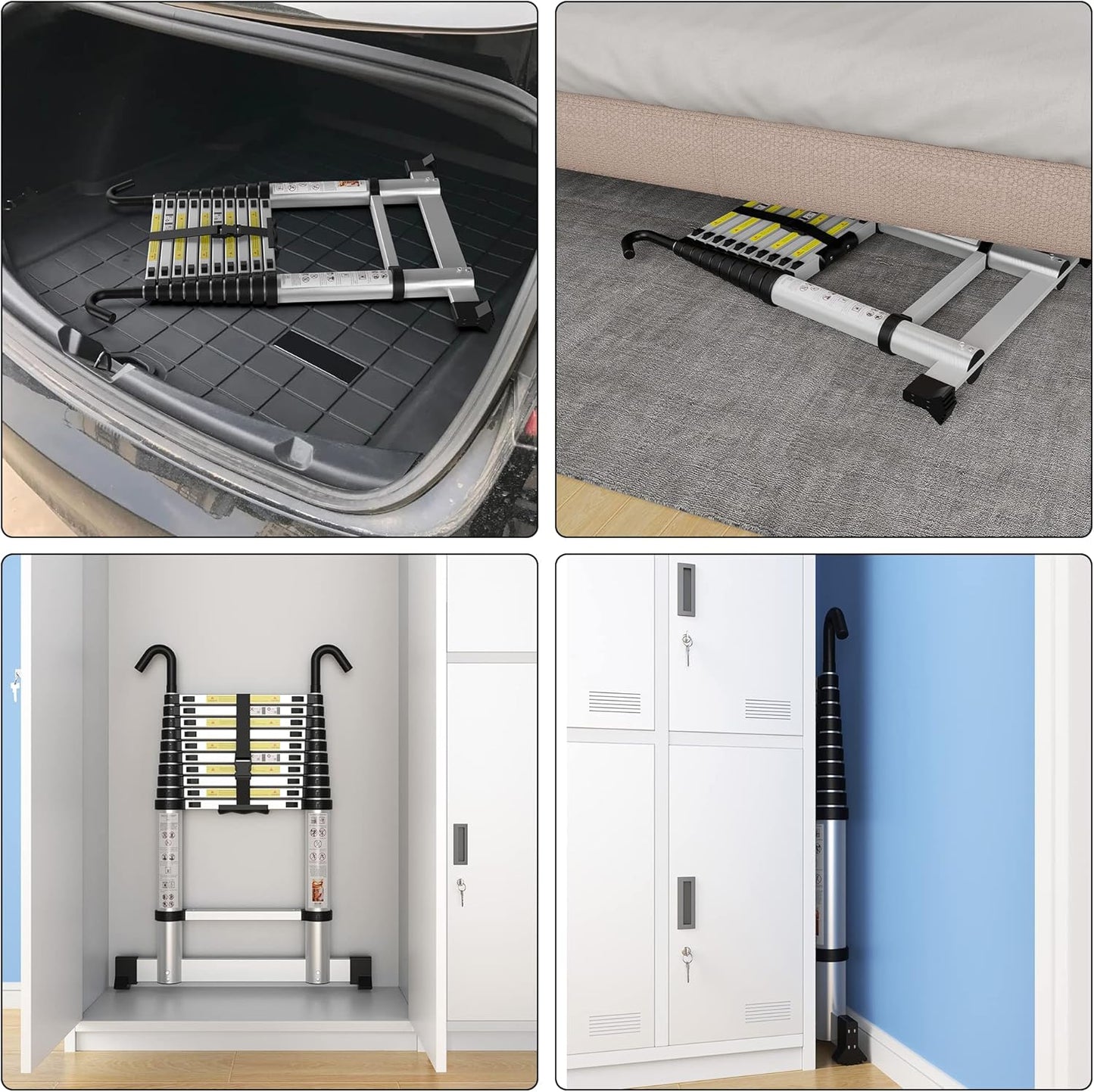 Telescopische aluminium ladder – Uitschuifbare zolderladder met stabilisator en haken